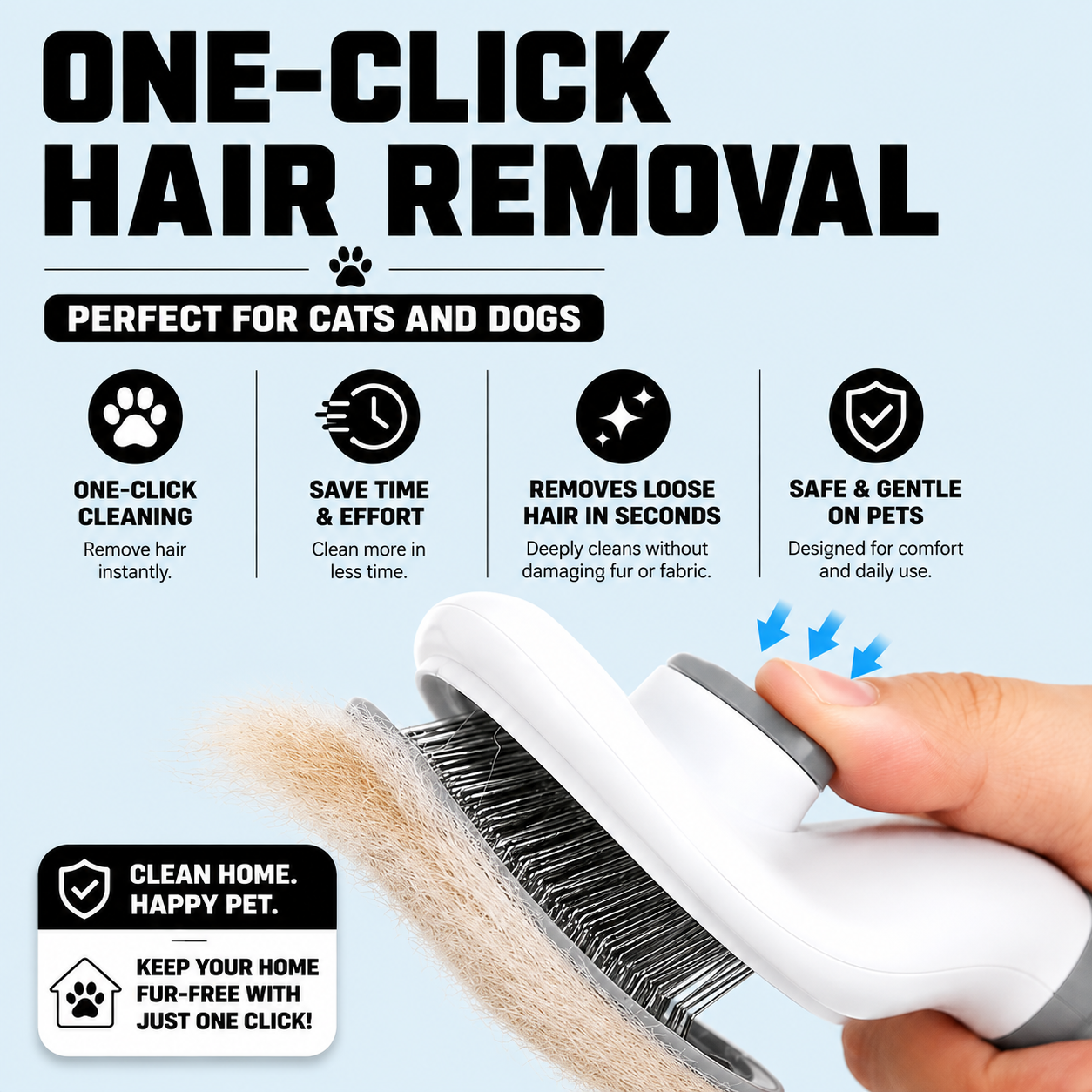 Professional One-Click Pet Hair Removal & Grooming Brush