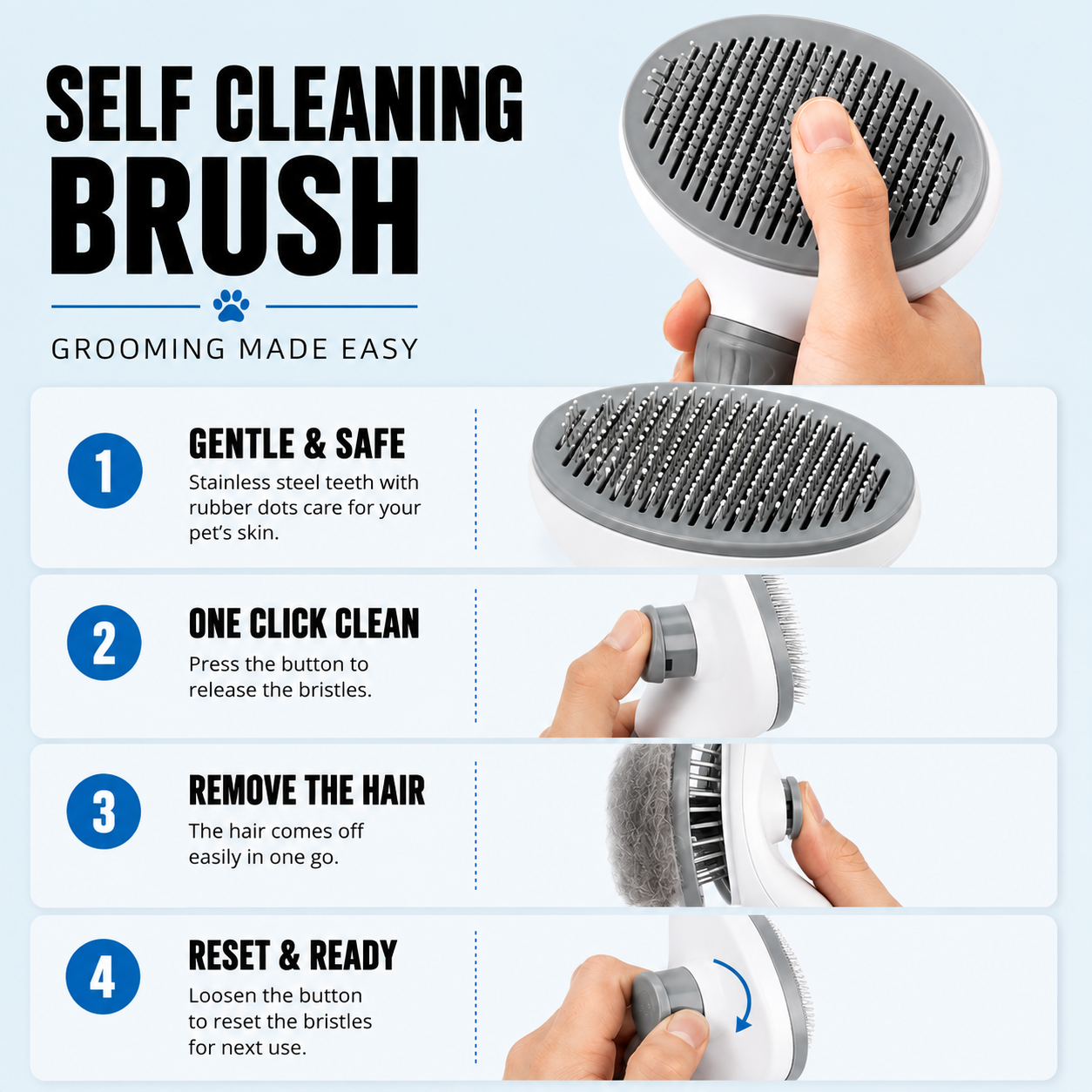 Professional One-Click Pet Hair Removal & Grooming Brush