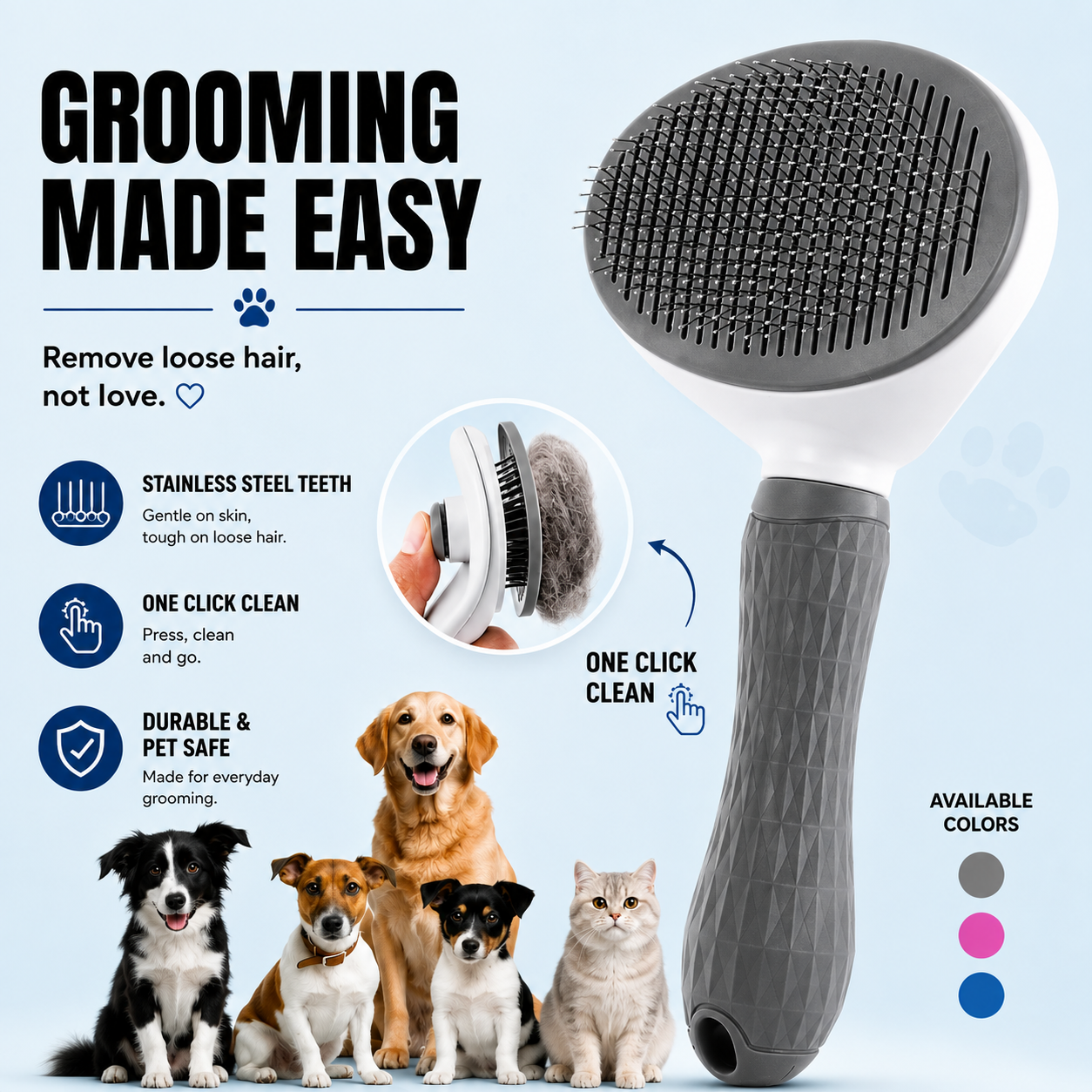 Professional One-Click Pet Hair Removal & Grooming Brush